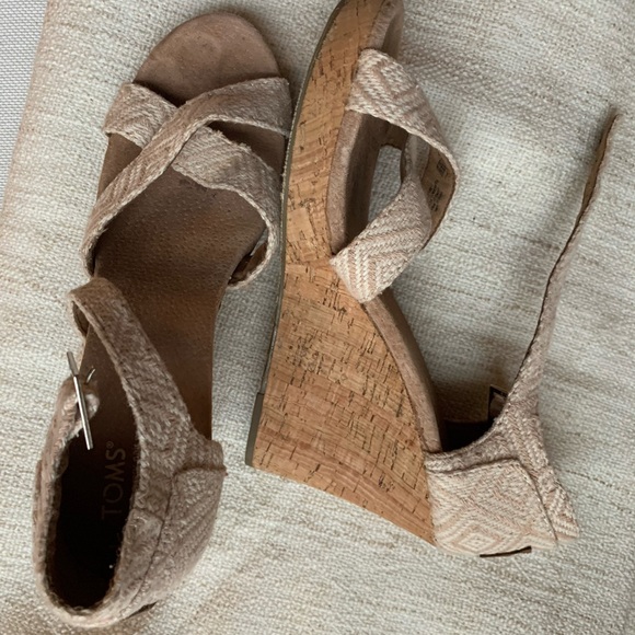 Toms Natural Canvas & Cork Wedges - Picture 2 of 7